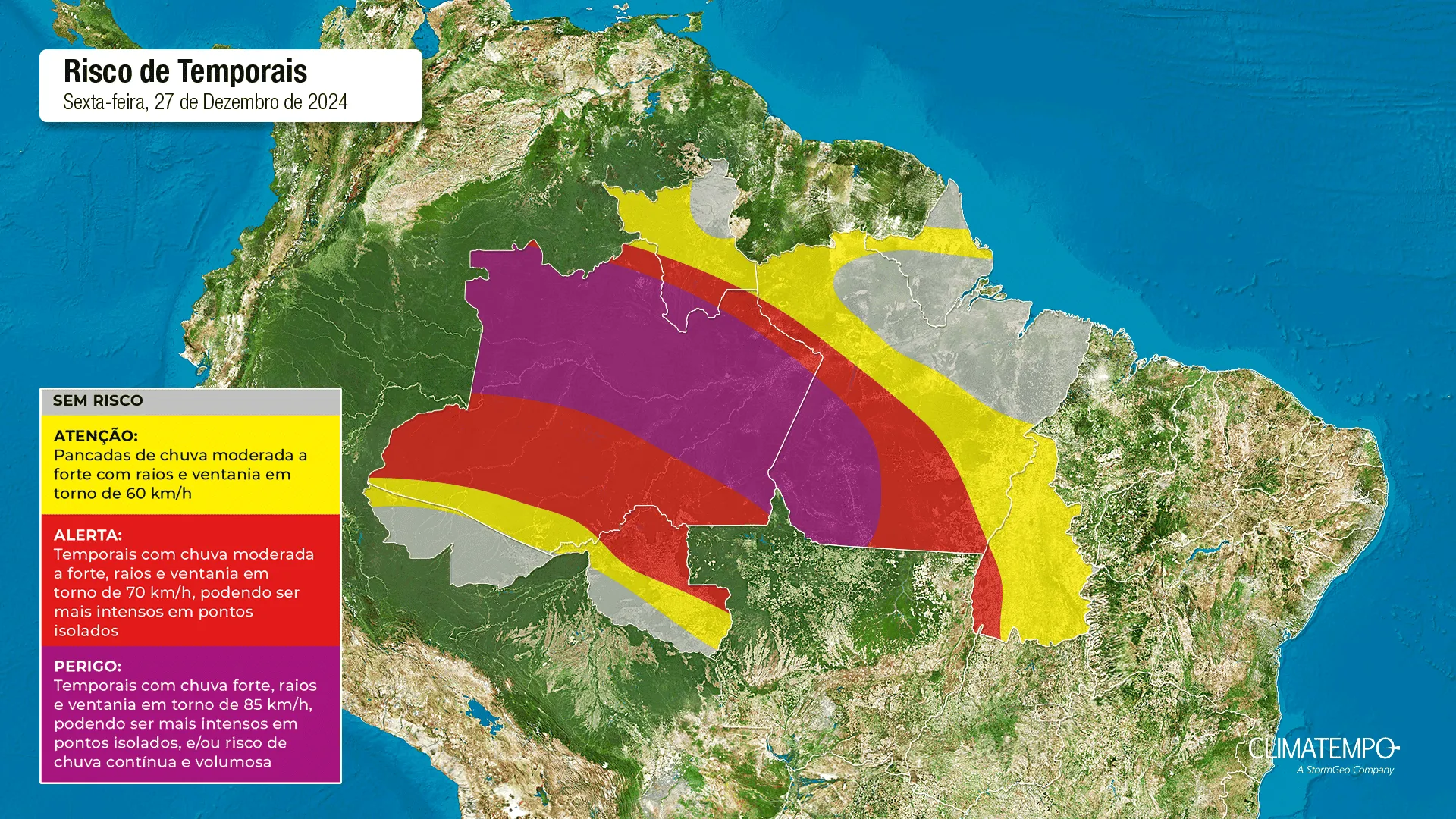 a imagem mostra as áreas de risco para sexta-feira (27) de dezembro de 2024